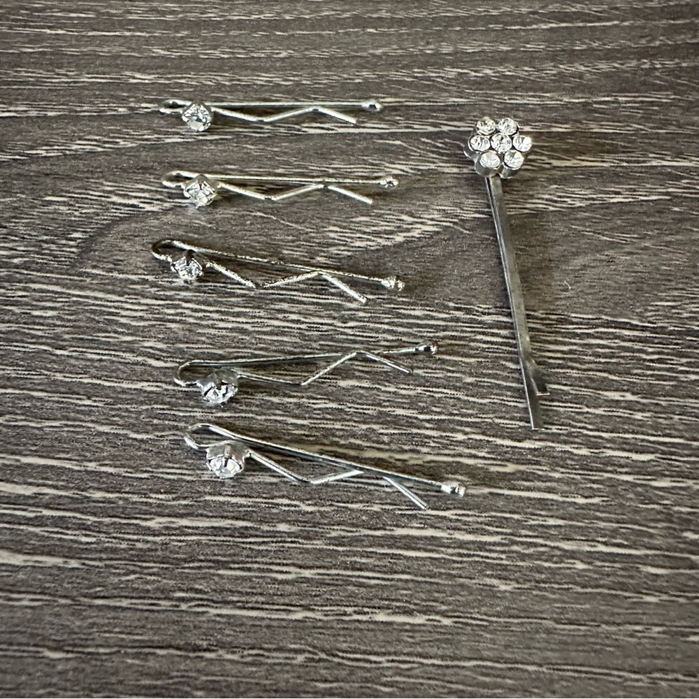 Vintage 90s Barette Hair Pins Set Silver Claire’s Rhinestones